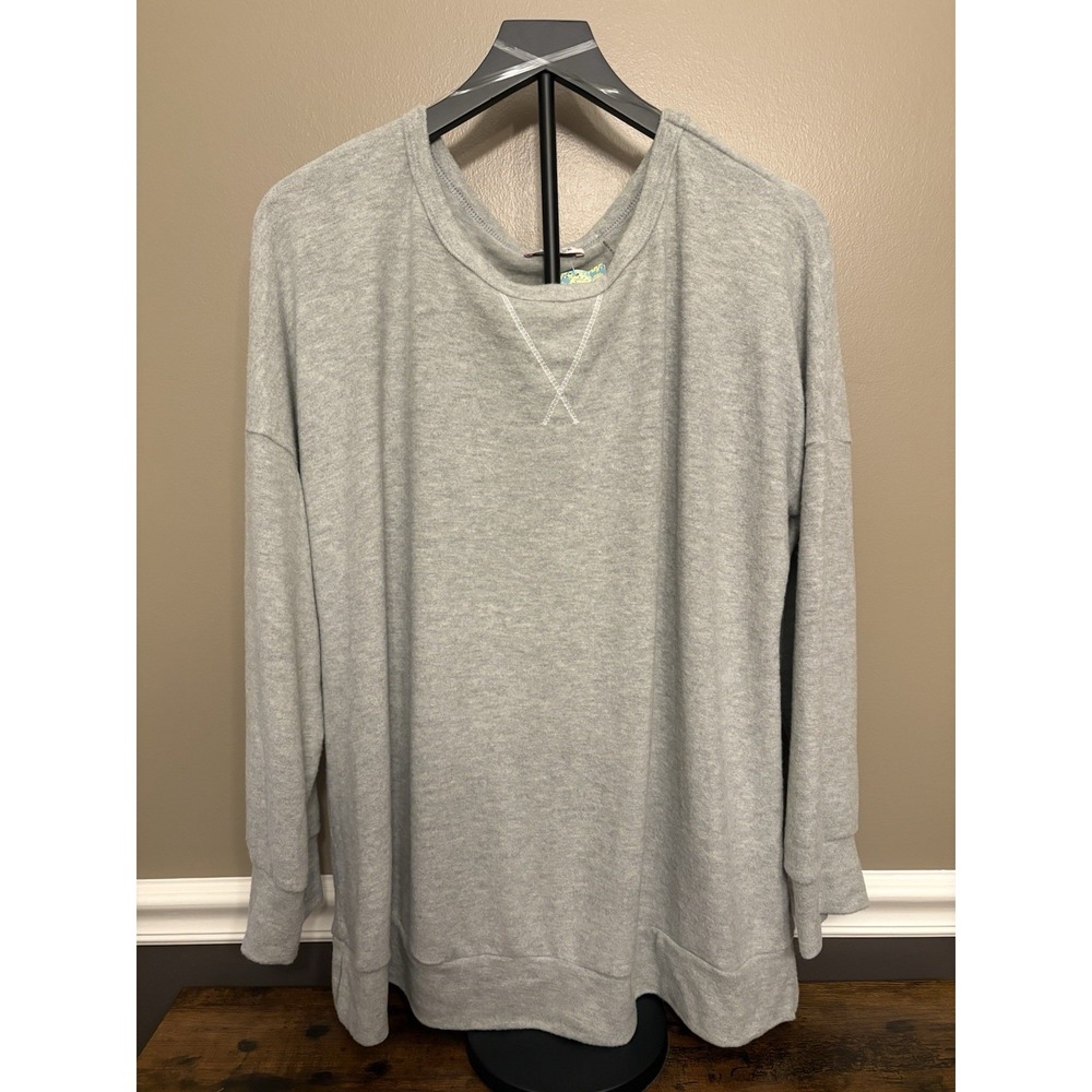 Andree By Unit Pullover Oversized Crew Neck Sweater Sweatshirt Gray Size 2X